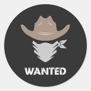 Sticker Rond Western Outlaw Cowboy Wanted