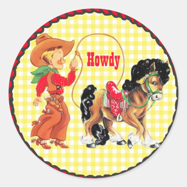Sticker Rond Western Party Cowboy avec corde et stick de cheval (Devant)