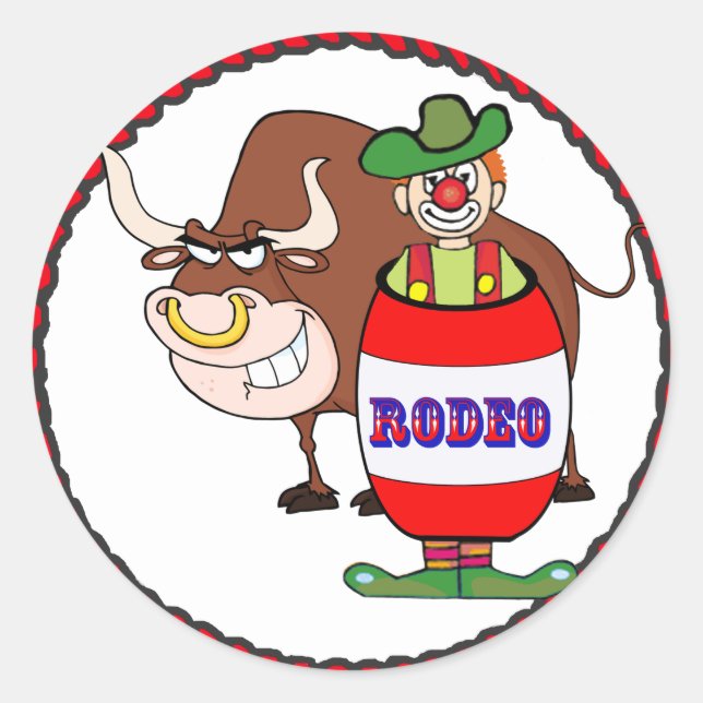 Sticker Rond Western Rodeo Clown Et Bull (Devant)