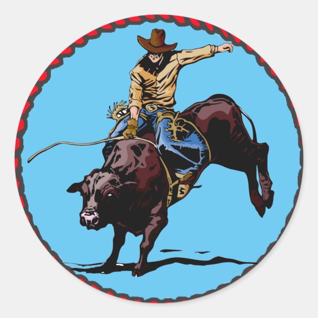 Sticker Rond Western Rodeo Cowboy Bull Rider (Devant)