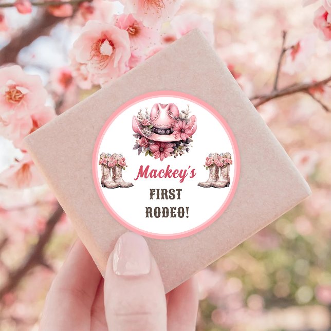 Sticker Rond Western Russe Floral Cowgirl fête d'anniversaire (Créateur téléchargé)