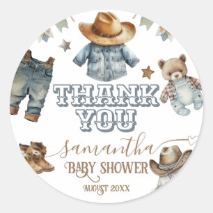 Sticker Rond Western Rustic Boho Little Cowboy Baby shower