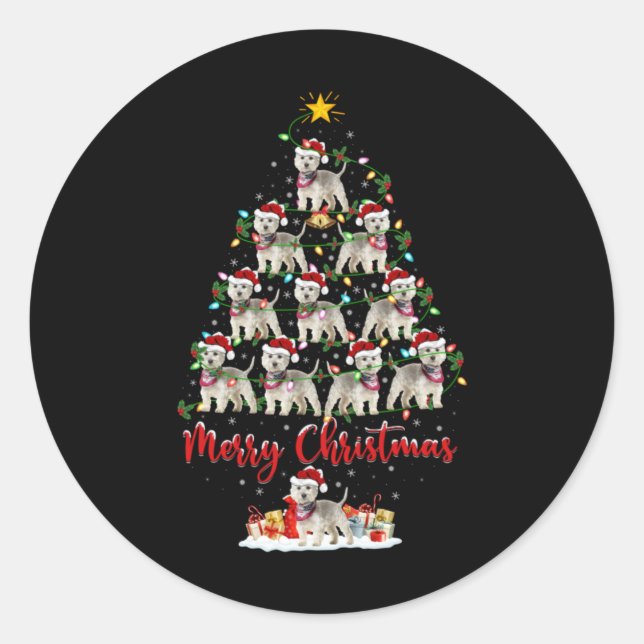 Sticker Rond Westie Dog Xmas Lights Santa Westie Christmas Tree (Devant)