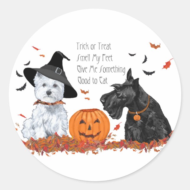 Sticker Rond Westie et Scottie Halloween (Devant)
