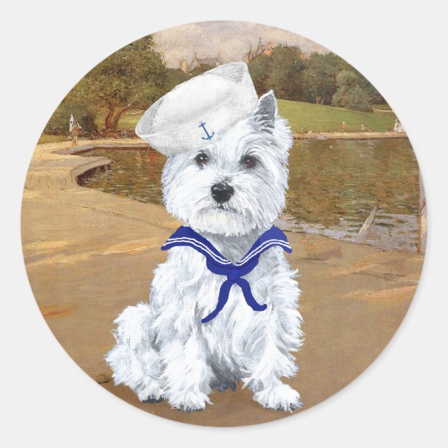Sticker Rond Westie et voiliers (Devant)