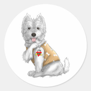 Sticker Rond Westie I Love Maman Tattoo Chien Chemise Drôle Mèr