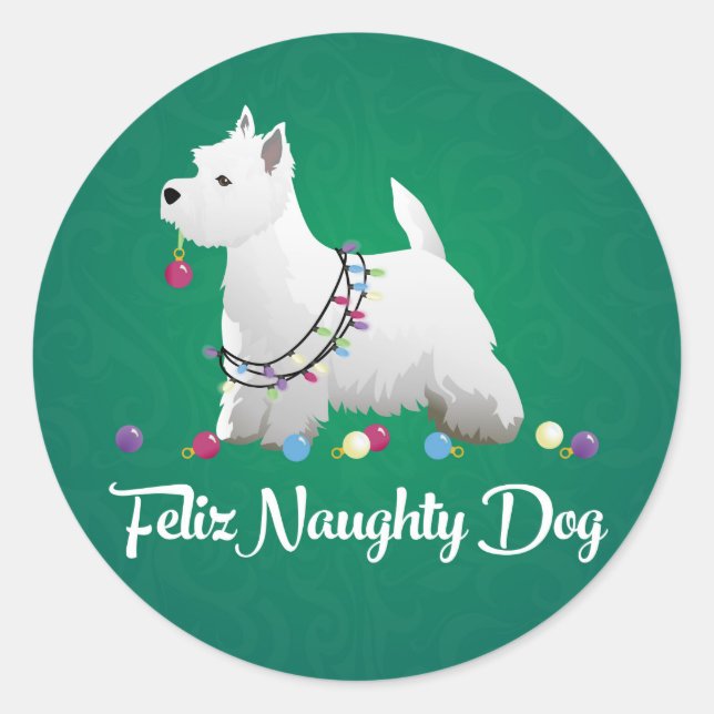 Sticker Rond Westie ou West Highland Terrier Feliz Naughty Dog (Devant)