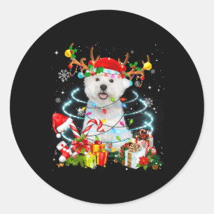 Sticker Rond Westie Reindeer Joyeux pyjama X