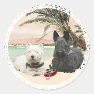 Sticker Rond Westie & Scottie sur Palmy Beach