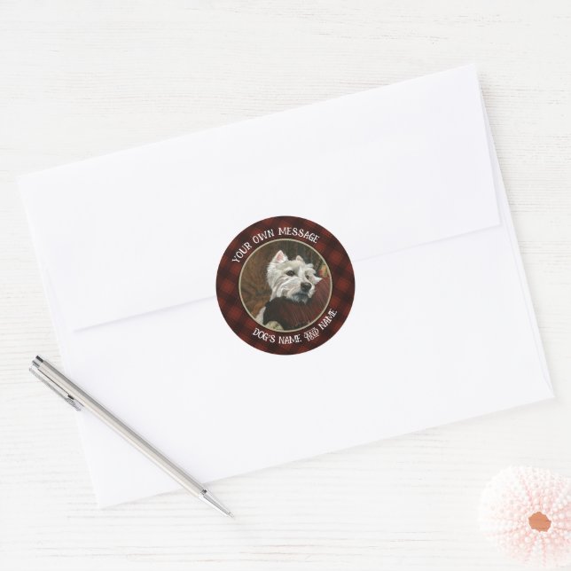 Sticker Rond Westie sur canapé (Enveloppe)
