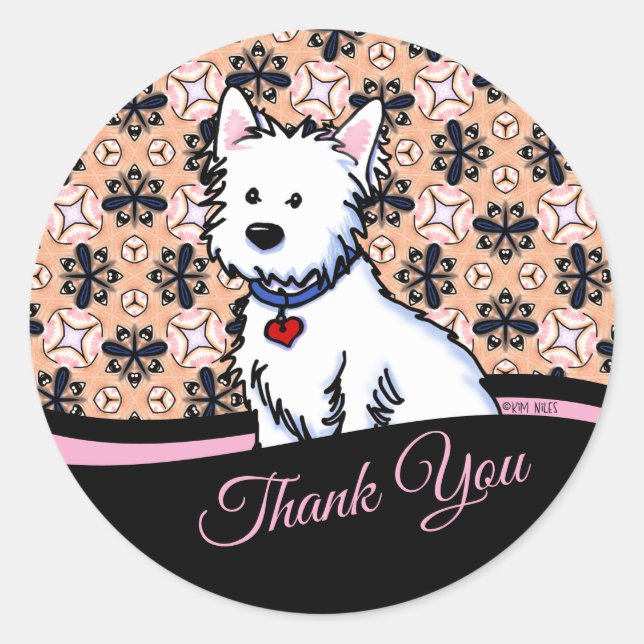 Sticker Rond Westie Terrier Merci (Devant)