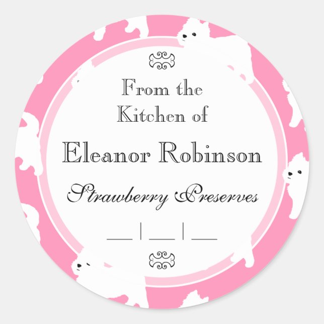 Sticker Rond Westies West Highland Terrier Motif rose (Devant)