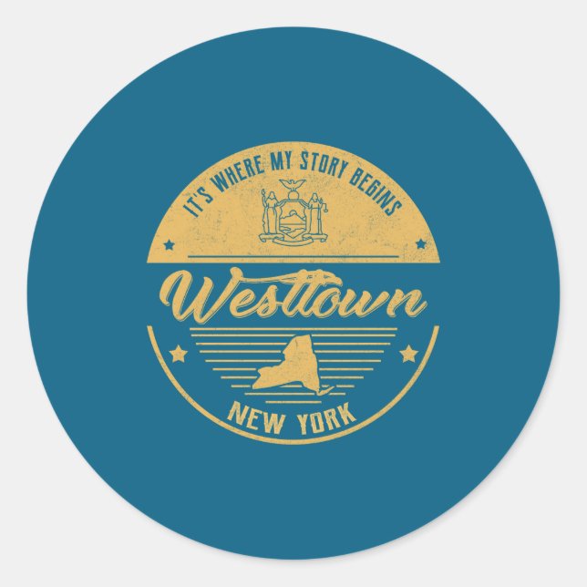 Sticker Rond Westtown New York Its Where My Story Begins  (Devant)