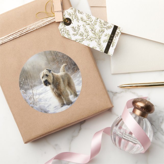 Sticker Rond Wheaten Terrier Laisser neiger Noël (Cadeaux)