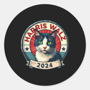 Sticker Rond Wheimer 2024 Funny Cat Election Kamala Harris Tim