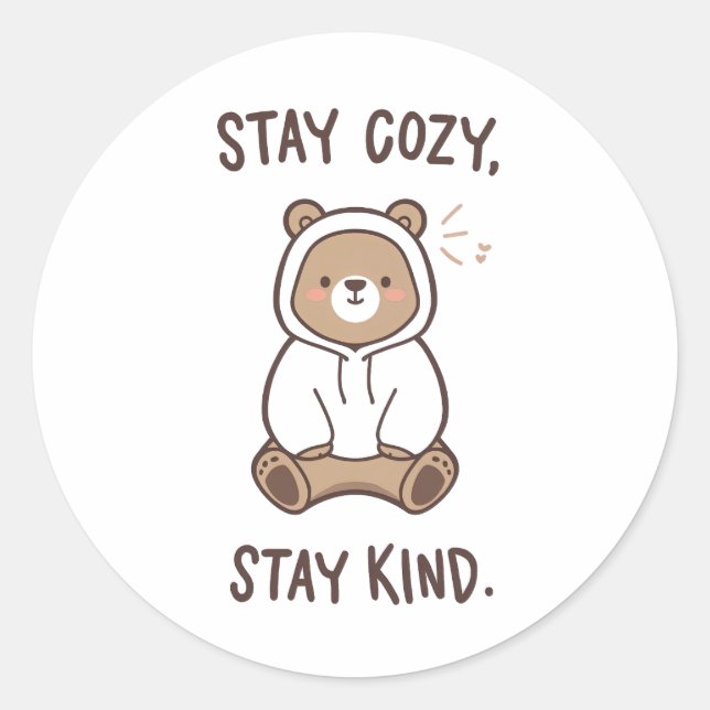 Sticker Rond Whimsical Bear with Positive Kindness Quote (Devant)