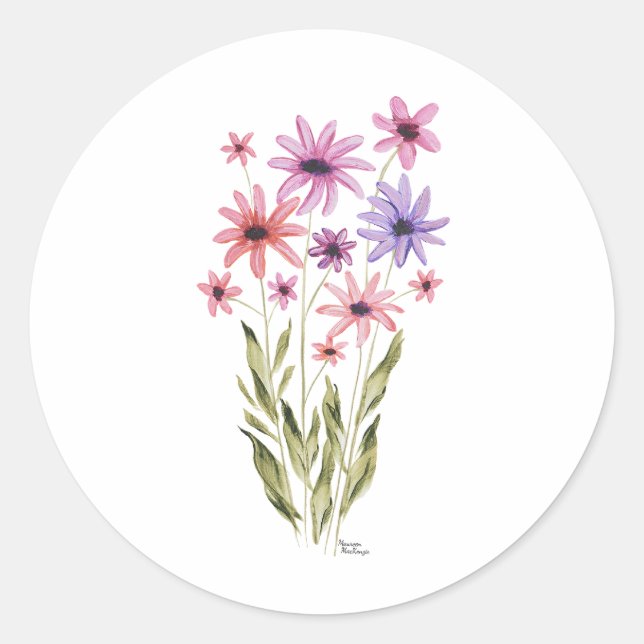 Sticker Rond Whimsical Bouquet of Flowers Photo Print (Devant)