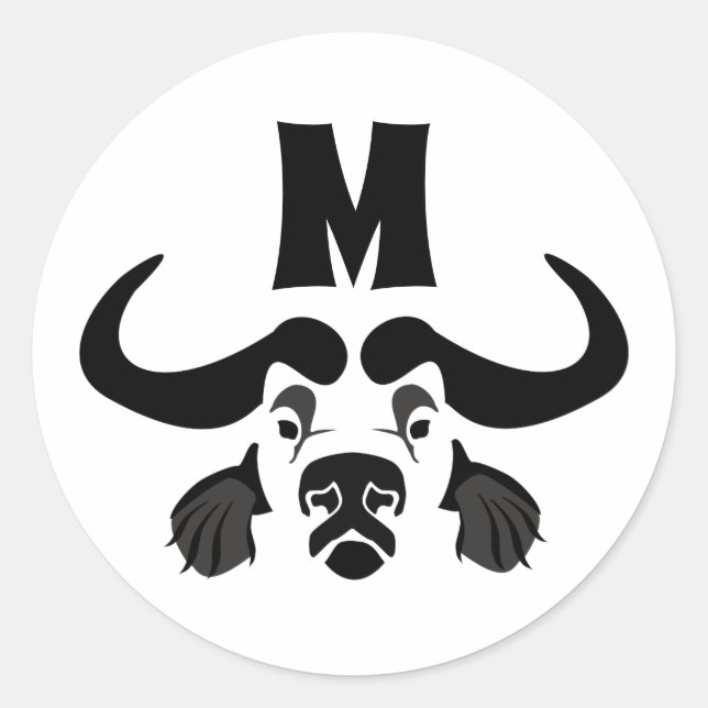 Sticker Rond Whimsical Cape Buffalo, en encre noire (Devant)