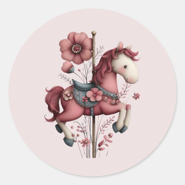 Sticker Rond Whimsical Carousel Horse Image (Devant)