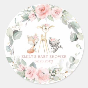 Sticker Rond Whimsical Chic Woodland Animaux Rose Floral Favori