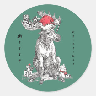 Sticker Rond Whimsical Christmas Moose Wildlife