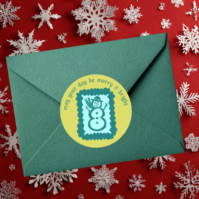 Sticker Rond Whimsical Christmas Stamp Cute Custom Merry Bright (Whimsical Christmas Stamp Cute Custom Merry Bright Classic Round Sticker
)