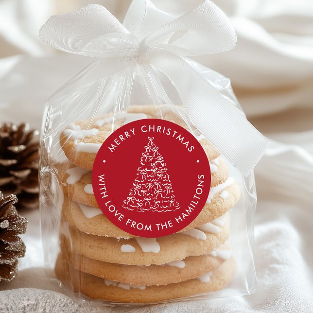 Sticker Rond Whimsical Christmas Tree Bows Red Christmas (Créateur téléchargé)