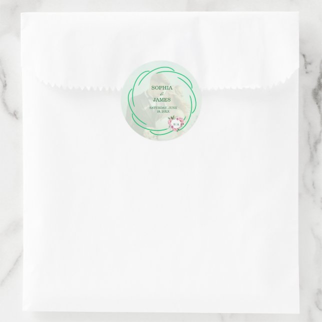 Sticker Rond Whimsical Citrus & Green flower Wedding  (Sac)