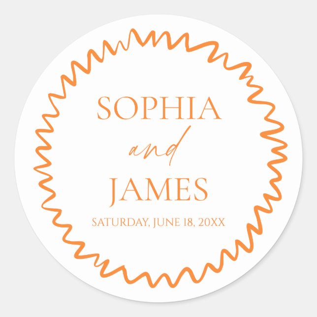 Sticker Rond Whimsical Citrus Orange Wavy Border Wedding (Devant)