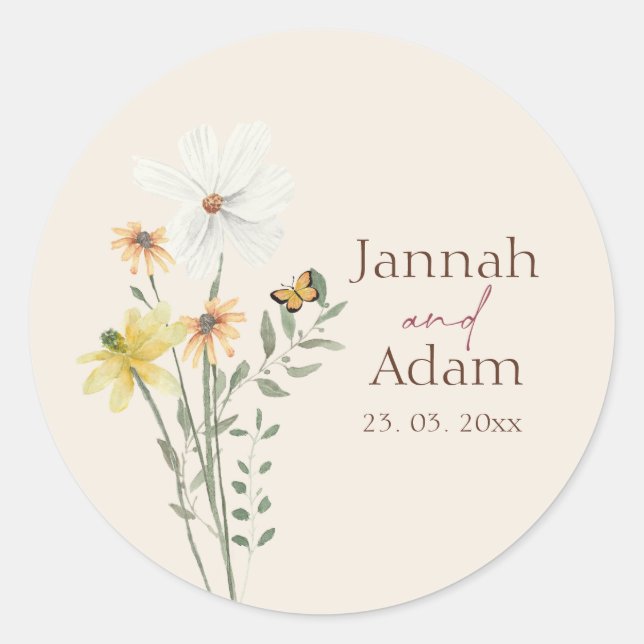 Sticker Rond Whimsical Daisy Fleur sauvage jaune (Devant)