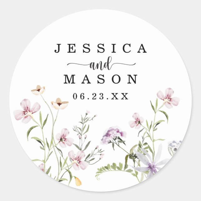 Sticker Rond Whimsical Delicate Fleur sauvage Mariage Favor Cla (Devant)
