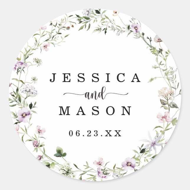 Sticker Rond Whimsical Delicate Mariage Fleur sauvage Faveur (Devant)