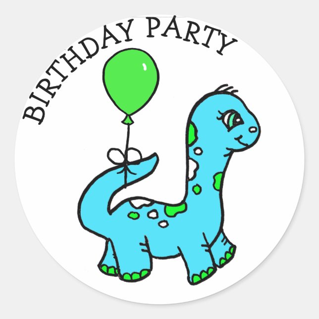 Sticker Rond Whimsical Dinosaur fête d'anniversaire (Devant)