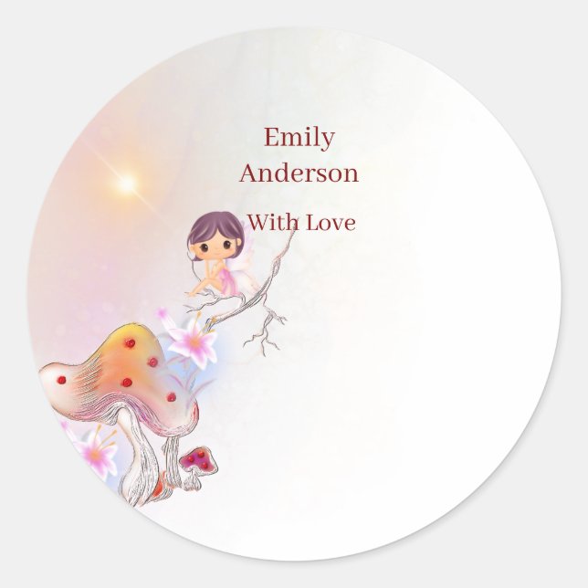 Sticker Rond Whimsical Fairy Magique 4e Anniversaire collant ro (Devant)