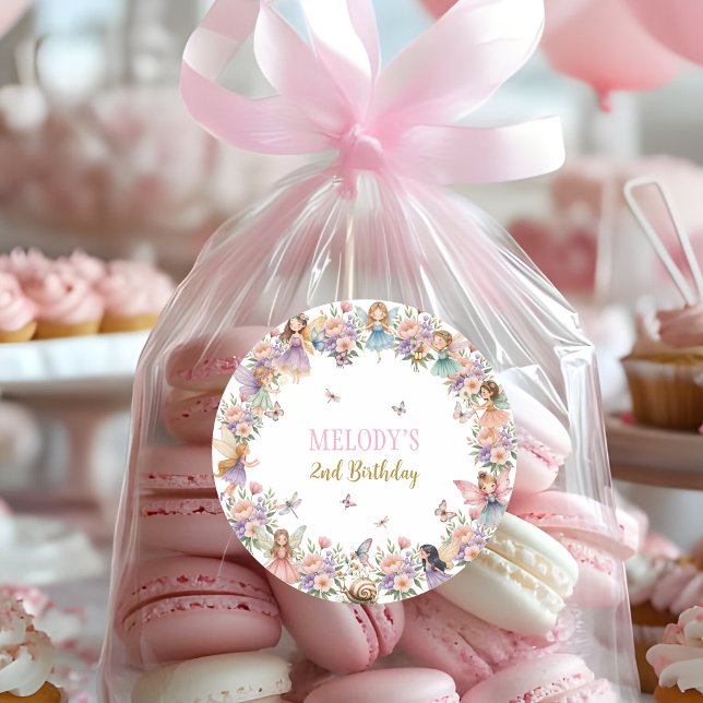 Sticker Rond Whimsical flower fairy garden 2nd birthday  (Créateur téléchargé)