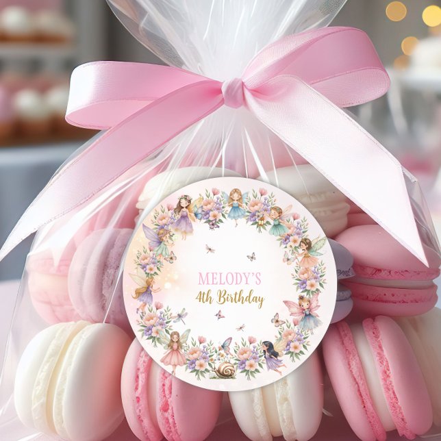 Sticker Rond Whimsical flower fairy garden 4th birthday  (Créateur téléchargé)