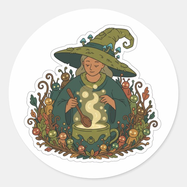 Sticker Rond Whimsical Forest Witch | Cozy Magical Brew  (Devant)