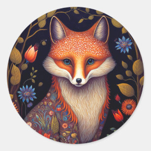 Sticker Rond Whimsical Fox Woodland Imaginaire Art