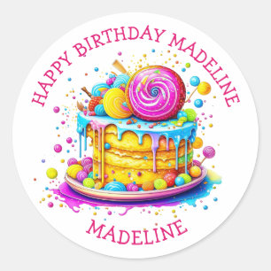 Sticker Rond Whimsical Frosted Cake Personnalisé Anniversaire