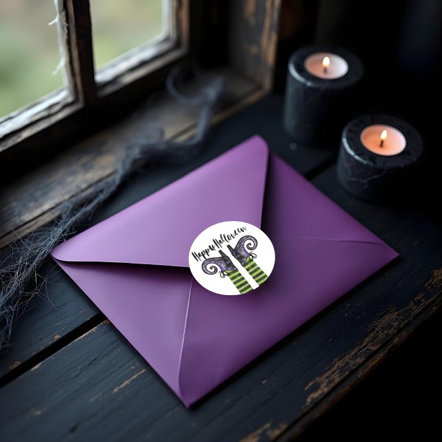 Sticker Rond Whimsical Fun Wicked Witch Happy Halloween (Whimsical Fun Wicked Witch Happy Halloween Classic Round Sticker)