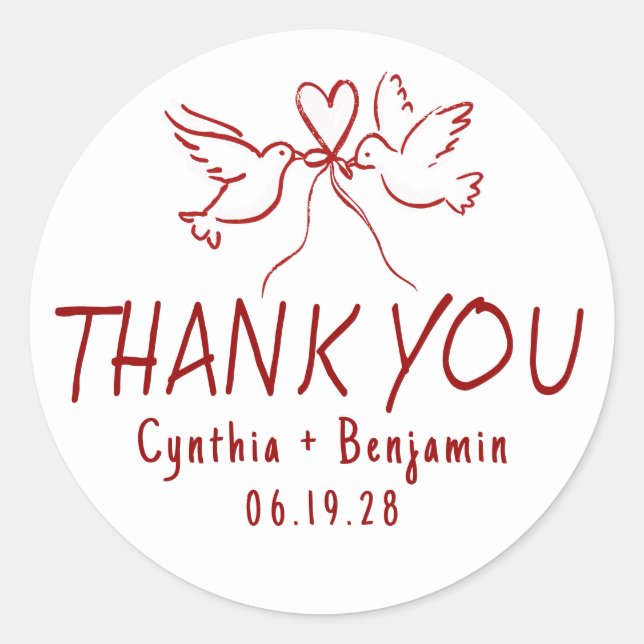 Sticker Rond Whimsical Funky Cute Hand Drawn Wedding Thank You (Devant)