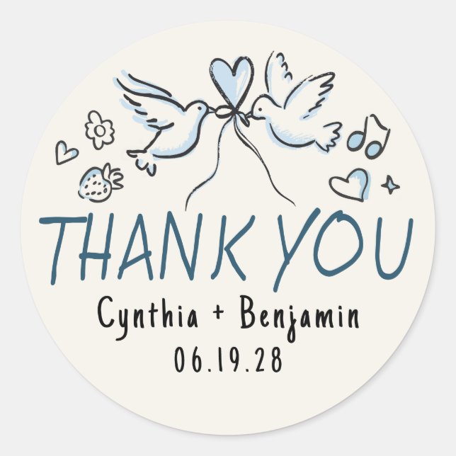 Sticker Rond Whimsical Funky mignon main tiré Merci Mariage (Devant)