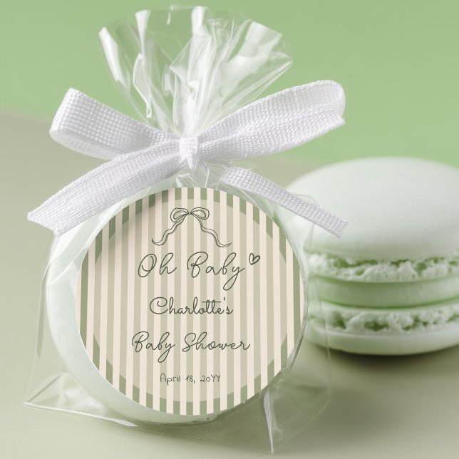 Sticker Rond Whimsical Gender Neutral Sage Green Oh Baby (Créateur téléchargé)