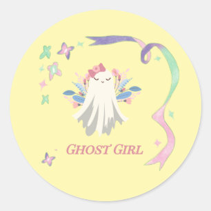 Sticker Rond Whimsical Ghost Girl Fun Pastel Halloween Party