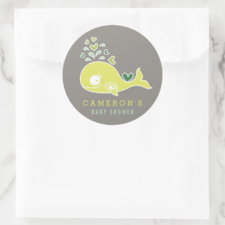 Sticker Rond Whimsical Green Pregnant maman Baby shower baleine