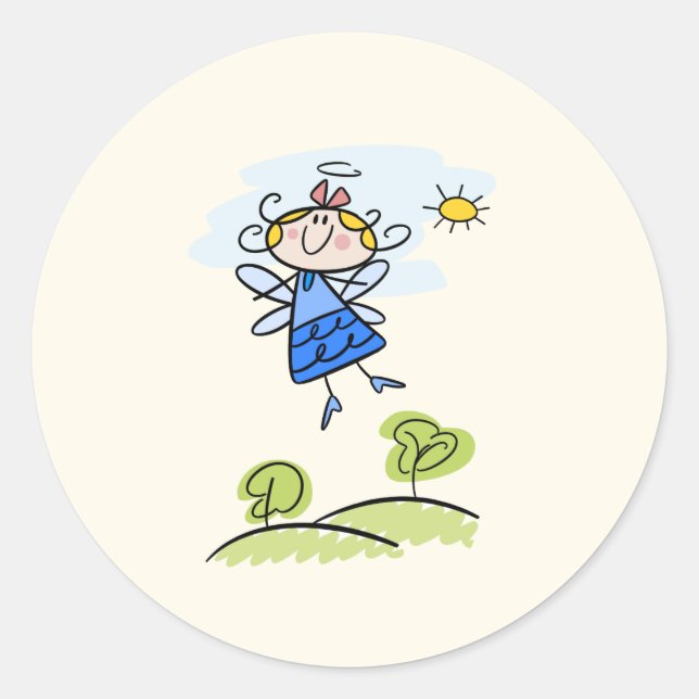 Sticker Rond Whimsical Happy Flying Angel Fairy (Devant)