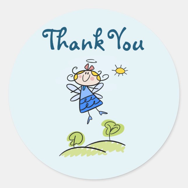 Sticker Rond Whimsical Happy Flying Angel Fairy Merci (Devant)
