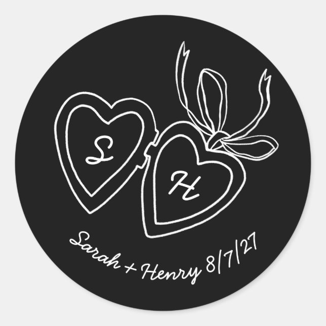 Sticker Rond Whimsical Heart Locket Doodle Sketch Modern CUSTOM (Devant)