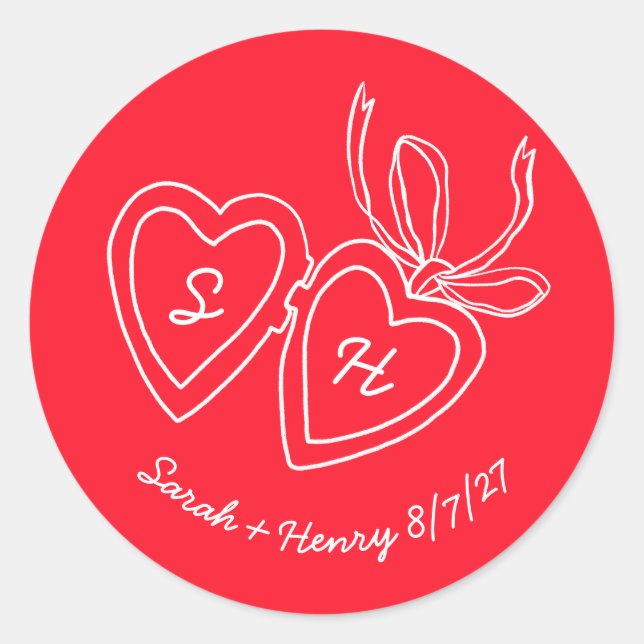 Sticker Rond Whimsical Heart Locket Doodle Sketch Modern CUSTOM (Devant)