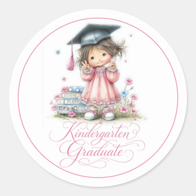 Sticker Rond Whimsical Kindergarten Graduation Celebration  (Devant)
